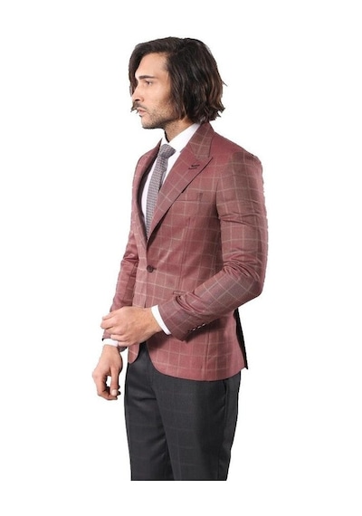 Wessi Tek Düğme Geniş Sivri Yaka Bordo Ceket Siyah