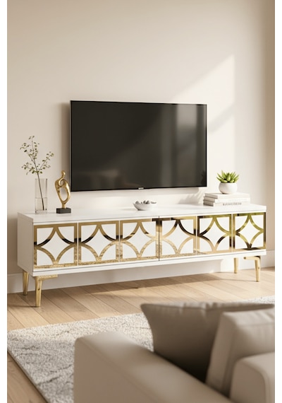 Tsa1237bg - Lemtv120 Tv Stand, Tv Sehpası Beyaz - Gold 120cm