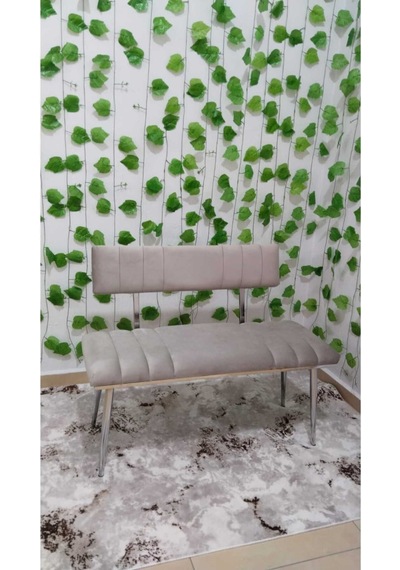 Özcan Metal Metal Ayaklı Metal Kasalı Sırtlı Krom Mutfak Salon Antre Yatak Odası Balkon Bench Puf Bank Oturak Krem