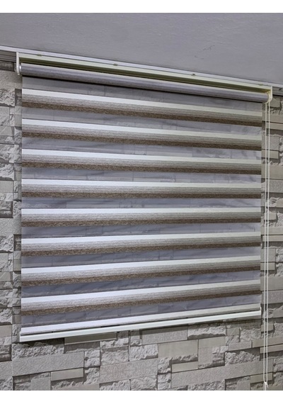 Kahve Krem Geçişli Zebra Perde (Etek Düz)