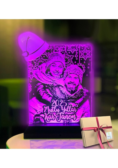 Yılbaşı Hediyesi Kişiye Özel Resimli Noel Baba Şapkalı 3d Led Gec