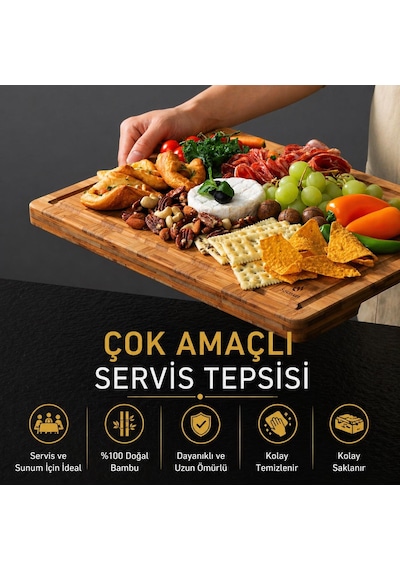 Valkyrie Daisy 3 Lü Bambu Kesme Tahtası Seti Büyük Orta Küçük Boy Et Sebze Sunum & Servis Tahtası Ahşap