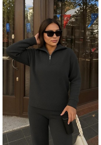 Fashion Friends 24k0373k1 Kadın Yakası Fermuarlı Sweat Antrasit