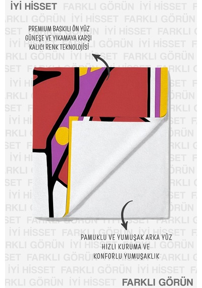 Basketbol Temalı Modern Plaj Havlusu - Geometrik Pop Art Mor Sarı Hızlı Kuruyan Mikrofiber Havlu Dalgın Defne