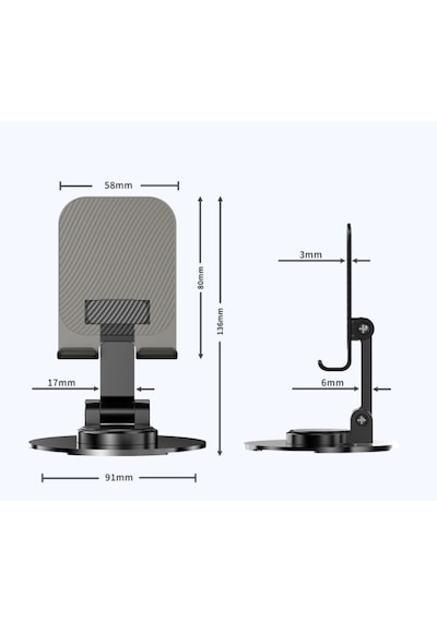 Telefon & Tablet Tutucu Taşınabilir Katlanır Stand 360 Dönen, Karbon Çelik Tasarım Çizilmez Silikon