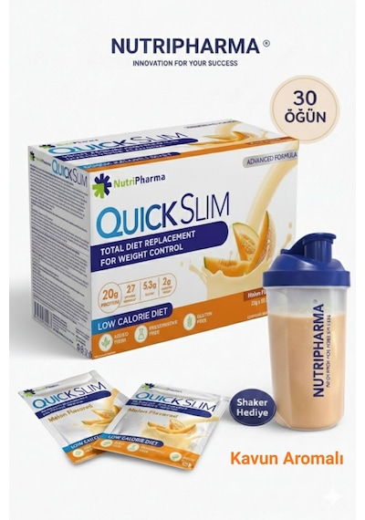 Nutripharma Quick Slim Whey Proteinli Öğün Tozu - Kavun Aromalı 30 Saşe + Shaker