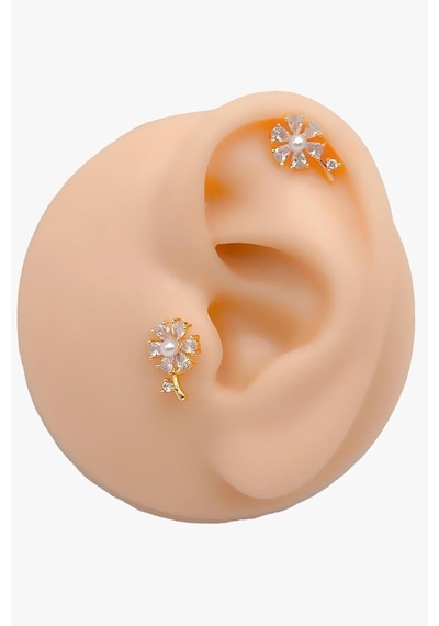 Taşlı İncili Çiçek Figürlü Kıkırdak Helix Tragus Piercing 1adet çok renkli 60039326