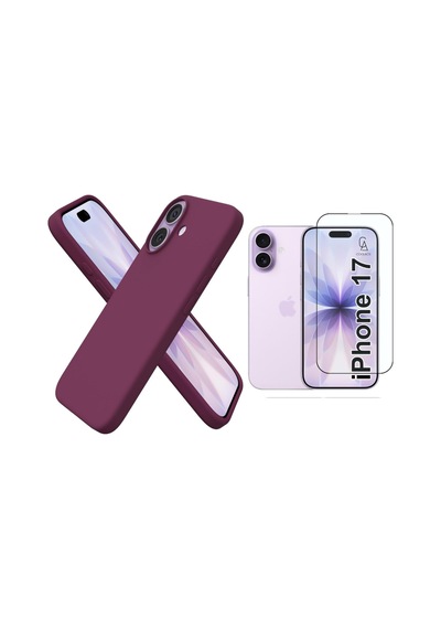 Apple Uyumlu iPhone 17 Içi Kadife Lansman Kılıf Ve 5d Tam Kaplayan Cam Ekran Koruyucu Koyu Mor