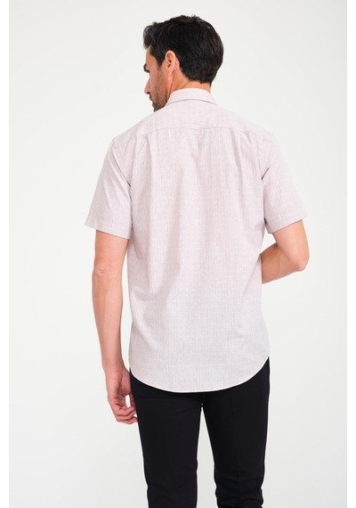 Klasik Kısa Kol Açık Zemin Kutu Desen Keten Cotton Hediye Kutulu Erkek Gömlek Fs-000745 - Kahverengi-1670