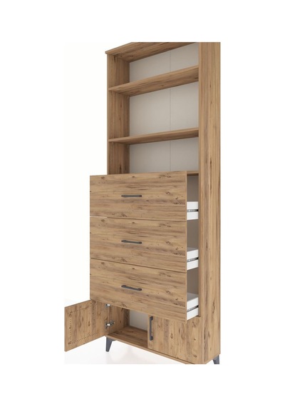 Arges Dolap 3 Raflı 3 Çekmeceli 2 Kapaklı 88x30x243 Çam-çam Çam