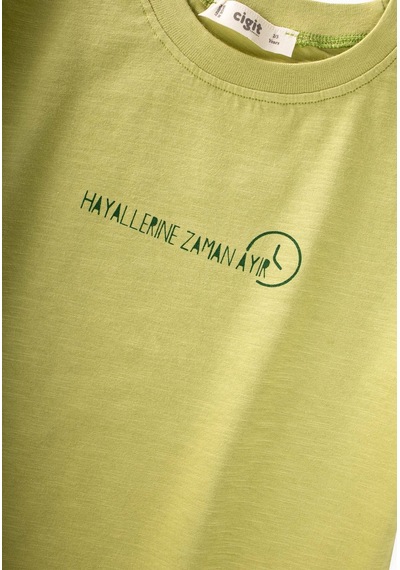 Cigit Slogan Baskılı T-shirt 2-10 Yaş Arası Lime Yeşil