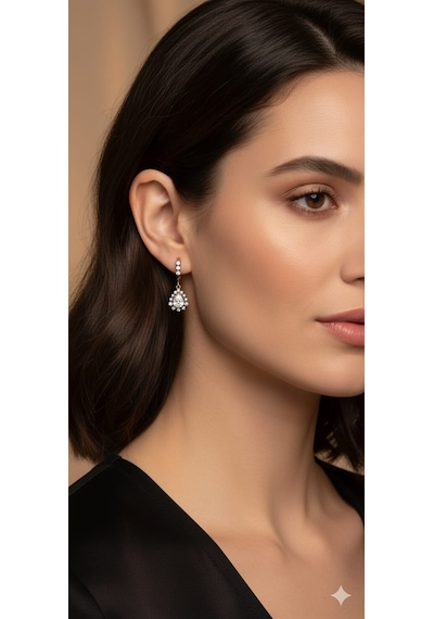 925 Ayar Gümüş Rose Kaplama Elmas Montür Damla Taşlı Küpe Montür Rose Gold