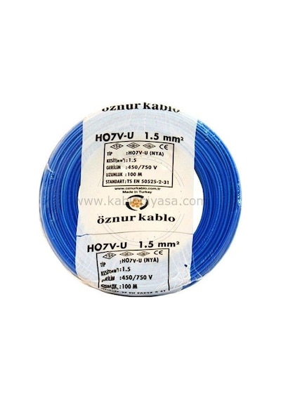 Öznur 1.5 Mm Nya Kablo Tek Damar Mavi 100 Metre