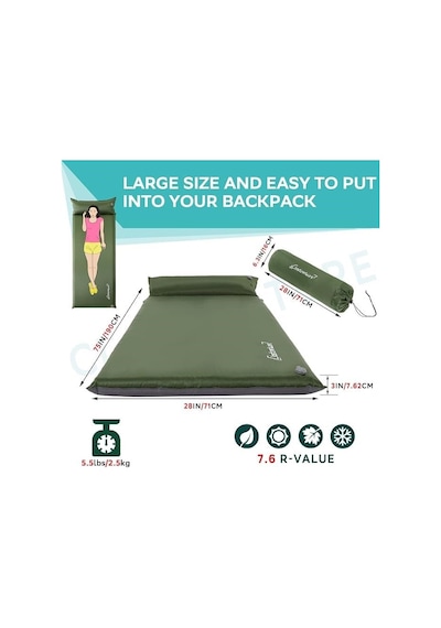 Clostnature Şişme Kamp Yatağı Mat - 3.8 Cm Kalın Taşınabilir Şişme Kamp Minderi, Uyku Ve Kamp Matı Standart