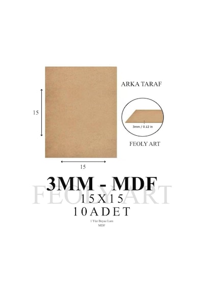Ayrex 3 Mm 15x15 Mdf Plaka 10 Adet - Hobi, Maket, Ahşap El Sanatları İçin Uygun 10 Lu Paket