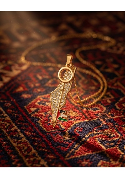 Filistin Haritası Geri Dönüş Anahtar İle Paslanmaz Gold Kaplamalı Zinciri Unisex Kolye J300034