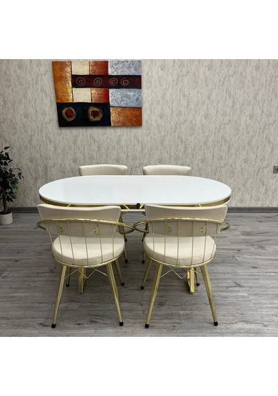 Selenit Mutfak Yemek Masası Takımı- 4 Kişilik Mutfak Masa Sandalye Takımı- Mutfak Masası Takımı Düz Beyaz Gold Selenit Mutfak Yemek Masası Takımı- 4 Kişilik Mutfak Masa Sandalye Takımı- Mutfak Masası Takımı Düz Beyaz Gold
