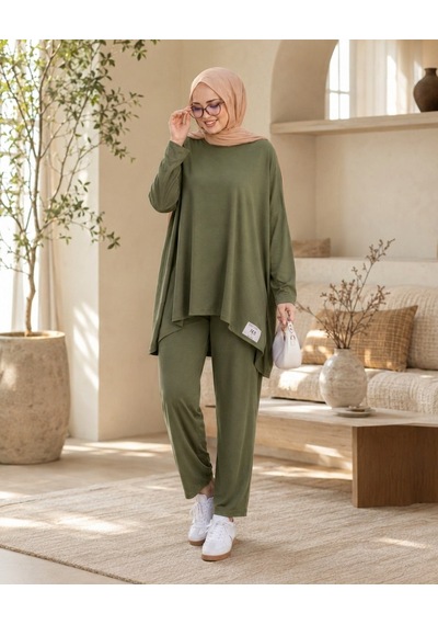 Unika Boutique Kadın Arma Detaylı Salaş İkili Takım Haki