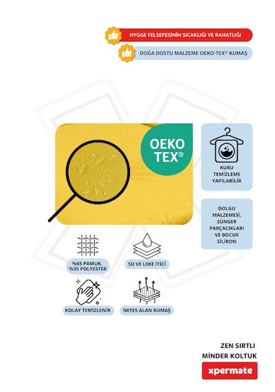 Xpermate Zen Sırtlı Minder İskandinav Tarzı Minder 80x60 Sarı