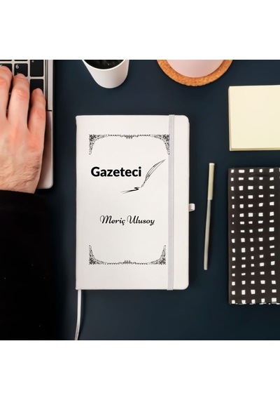 Gazetecilere Özel Kişiye Özel Deri Kapak Hediyelik Not Defteri Beyaz