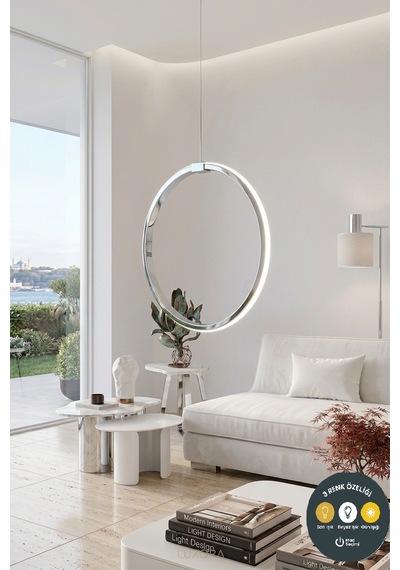 Daire Krom Tekli Led 3 Renk Sarkıt Avize & Şık Ve Modern Antre Hol Aydınlatması 30 Cm