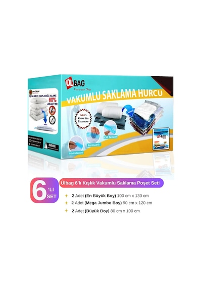 Kışlık Set 6'lı 75 Mikron Ekstra Kalın Vakumlu Hurç 2ad 80x100 2ad 90x120 2ad 100x130 Şeffaf