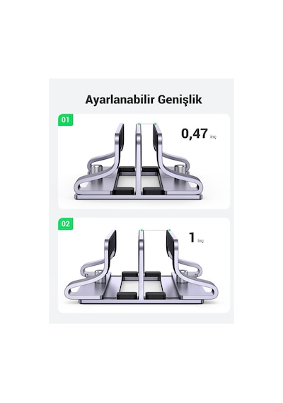 Alüminyum Çift Yuvalı Notebook Apple MacBook Uyumlu,Dikey Masaüstü Standı, 60643