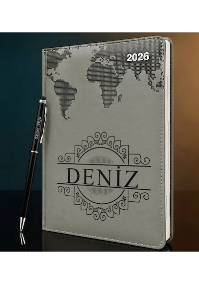 Bk Gift Kişiye Özel İsimli Termo Sert Kapak 2026 Gri Ajanda & Kalem -12, Öğretmenler Günü Hediyesi, Yeni İş Hediyesi 35314 Bk Gift Renkli