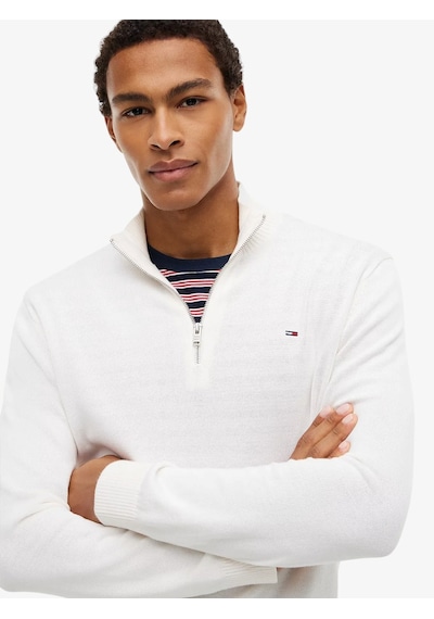 Tommy Hilfiger Tjm Slm Ess Lıght Zıp Swtr Ext Erkek Beyaz Kazak - Dm0dm21654