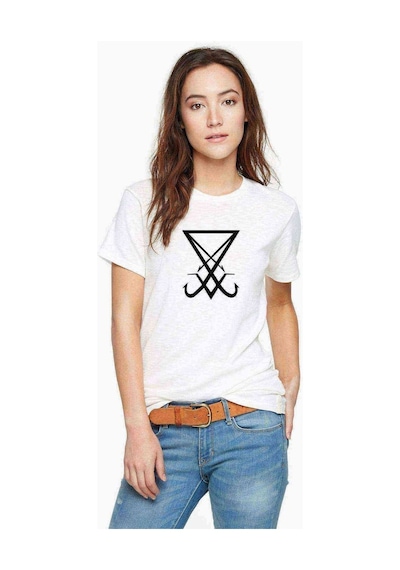 Lucifer Sigil 2 Baskılı Beyaz Kadın Tshirt