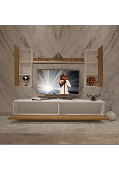 Decoraktiv Eko 7 Mdf Std Silver Tv Ünitesi Tv Sehpası - Beyaz Pera Beyaz - Meşe