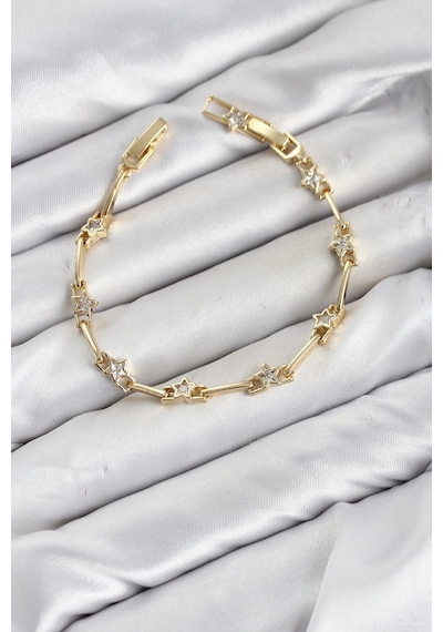 Cm Gold Renk Yıldız Model Zirkon Taşlı Pirinç Kadın Bileklik Çok Renkli