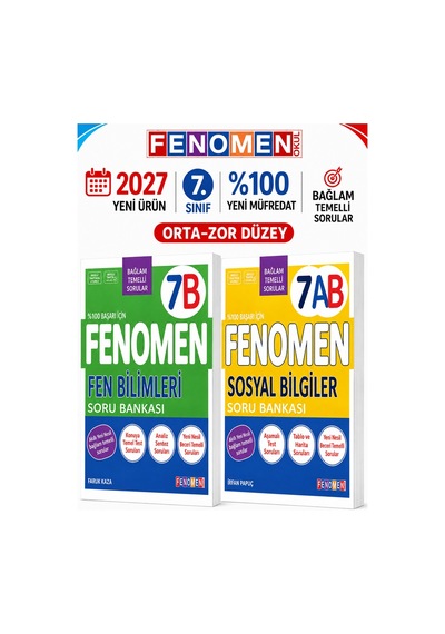 2027 7.sınıf Fen Bilimleri B-sosyal Bilgiler Ab Kolay Orta Seviye %100 Marif Yeni Müfredat Soru Bankası Seti