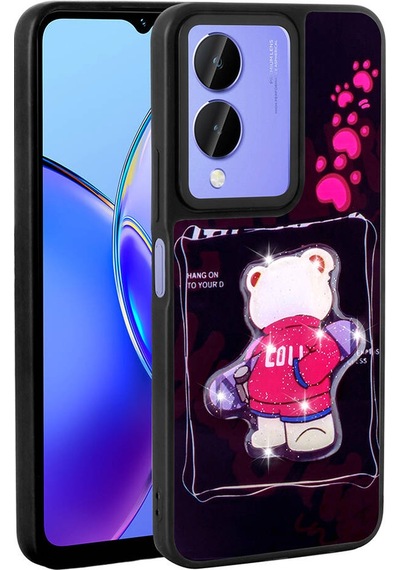 Vivo Y17s Kılıf Parlayan Kabartmalı İkonik Figürlü Tchs Amas Silikon Kapak - Mor Mor