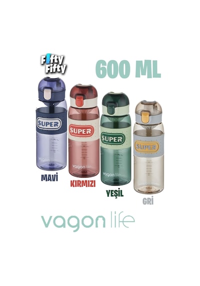 Vagonlife Rahat İçim Pipetsiz Kulplu Kaydırmaz Gövde Su Matarası ffvgn2024 600 ML