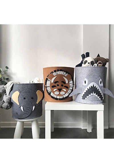Springsun Lion Desenli 34l Yüksek Kapasiteli Yıkabilir Felt Depolama Sepeti - Kirli Giyim Çöpü, Kitap Kutusu 35x35cm Diğer