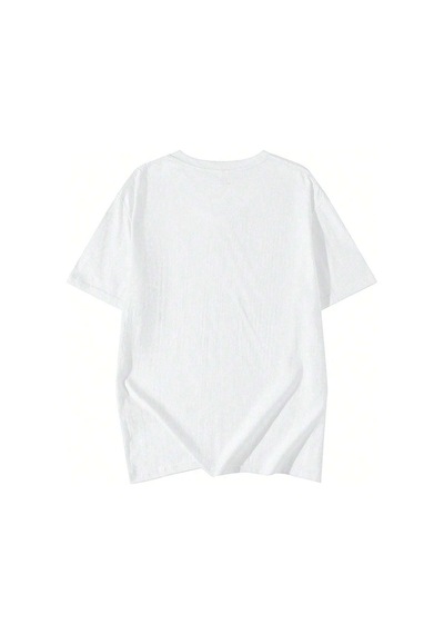 Unisex Beyaz Oversize Mffm Baskılı Örme T-shirt Beyaz