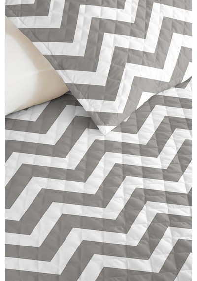 Gri Zigzag Geometrik Genç Odası Tek Kişilik Pike Takımı-modern Beyaz 160x220cm Kapitone Yatak Örtüsü Ayazlı Akşam Dönüşü