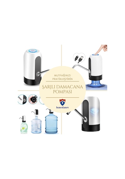 Hızlı Ve Sessiz Damacana Pompası Usb Şarjlı Ve Otomatik Dakikada 1.8 Litre Su Çıkışı Beyaz