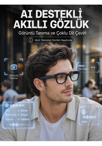 Siyah 3 Lensli Akıllı Kamera Gözlüğü 8 Mp Fotoğraf Video Çekim Aı Görüntü Tanıma Bluetooth Dokunmatik Kontrollü - Lisinya