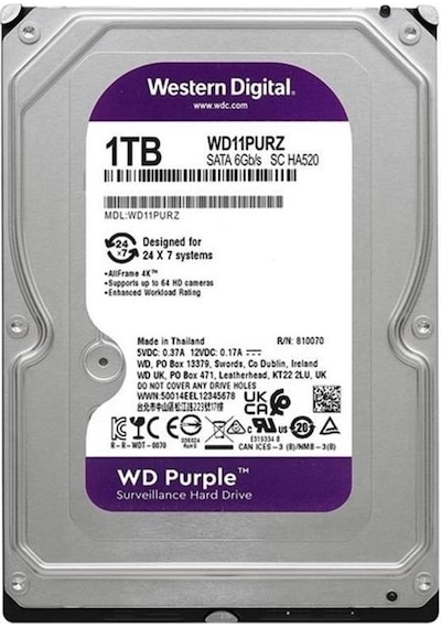 Wd 1tb Wd11purz 3.5 Purple Sata3 5400rpm 64mb 7-24 Guvenlık Harddisk 3 Yıl Resmı Dıst
