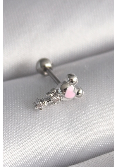 Ceylan Adam 316l Çelik Gümüş Renk Zirkon Taş Detay Pembe Kalp İşleme Tragus Piercing Çok Renkli