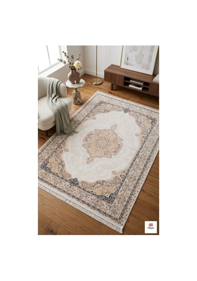 Royal Heritage Exclusive: Sanat Eseri Dokusunda Fildişi Altın Salon Halısı Bej