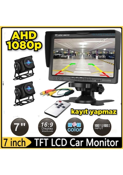 2 Adet Ahd 1080p 180 Derece Geniş Açılı Kamera Ve 7'' Qled Ekran