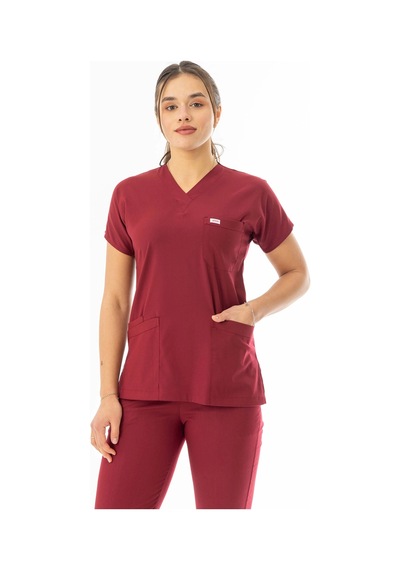 Likra Yarasa Kol Doktor Hemşire Forması Bordo Lyrs1003 Bordo