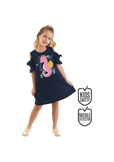 Denokids Denizatı Unicorn Kız Çocuk Lacivert Yazlık Penye Elbise