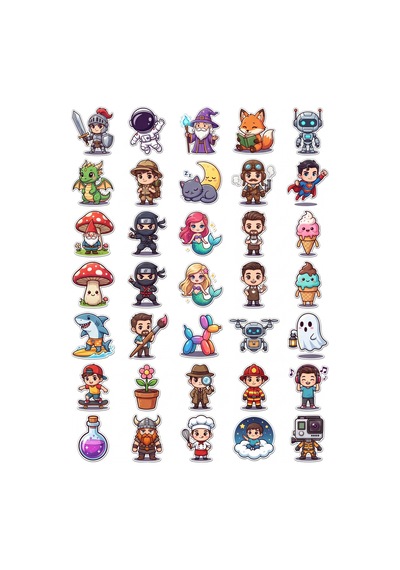 Sevimli Karakterler Chibi Sticker Seti 150 Adet - 5'li Mega Paket No30 - Laptop Defter Ajanda Çok Renkli