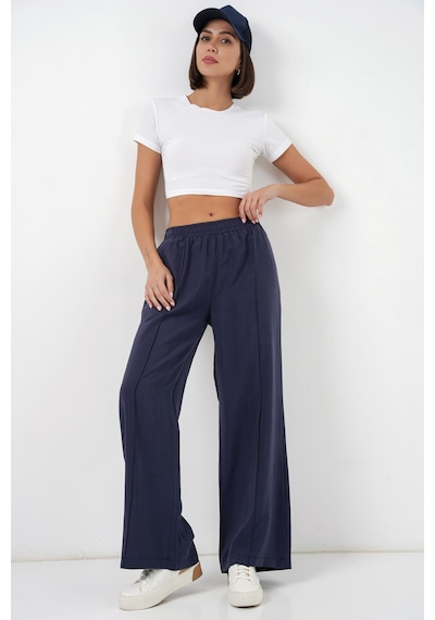 Bigdart Kadın Beli Lastikli Bol Paça Pantolon 30087 - Lacivert