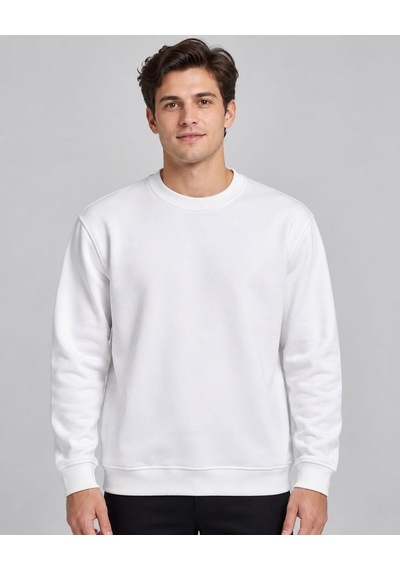 Basic Bisiklet Yaka Relaxed Regular Erkek Sweatshirt - 7773 Beyaz