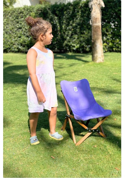 Bag The Joy Kids Ahşap Katlanır Kamp Sandalyesi Kahverengi İskelet - Mor Kılf Mor